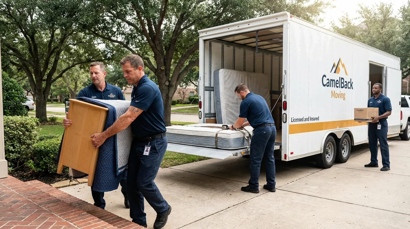 Crew loading residential truck for cross-state move from Forman, ND