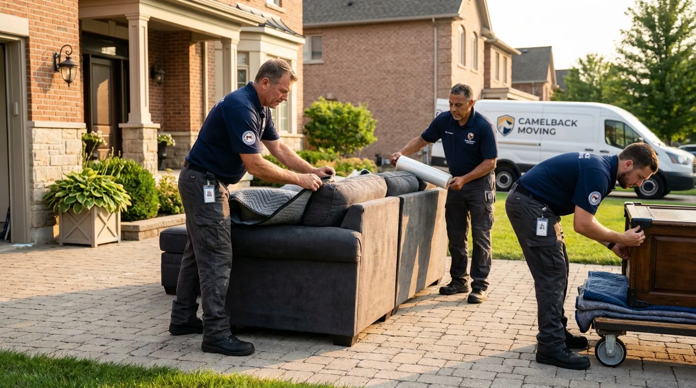 Large estate moving crew wrapping furniture in Forman, ND